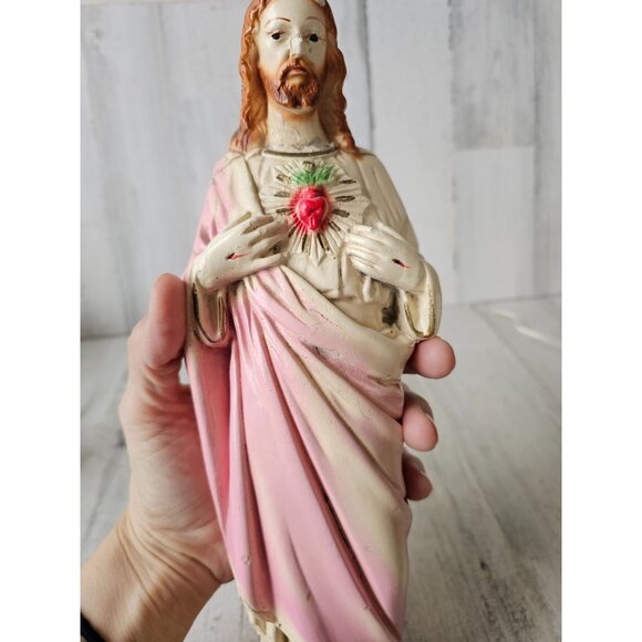 Vintage Jesus plaster AS IS heart statue figurine religious as is - Picture 8 of 9